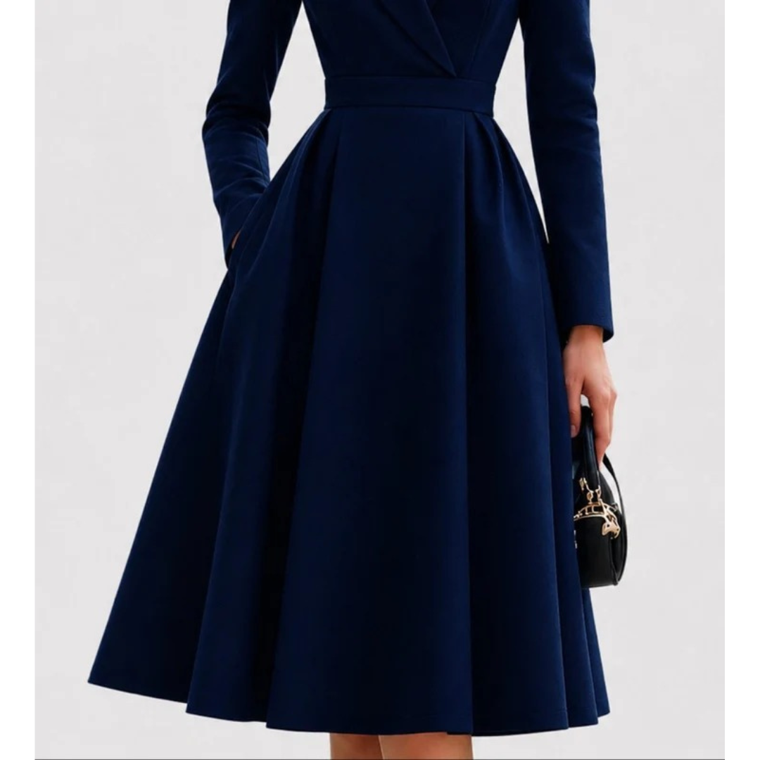Nora | Damen Blaues Midikleid mit Kragen