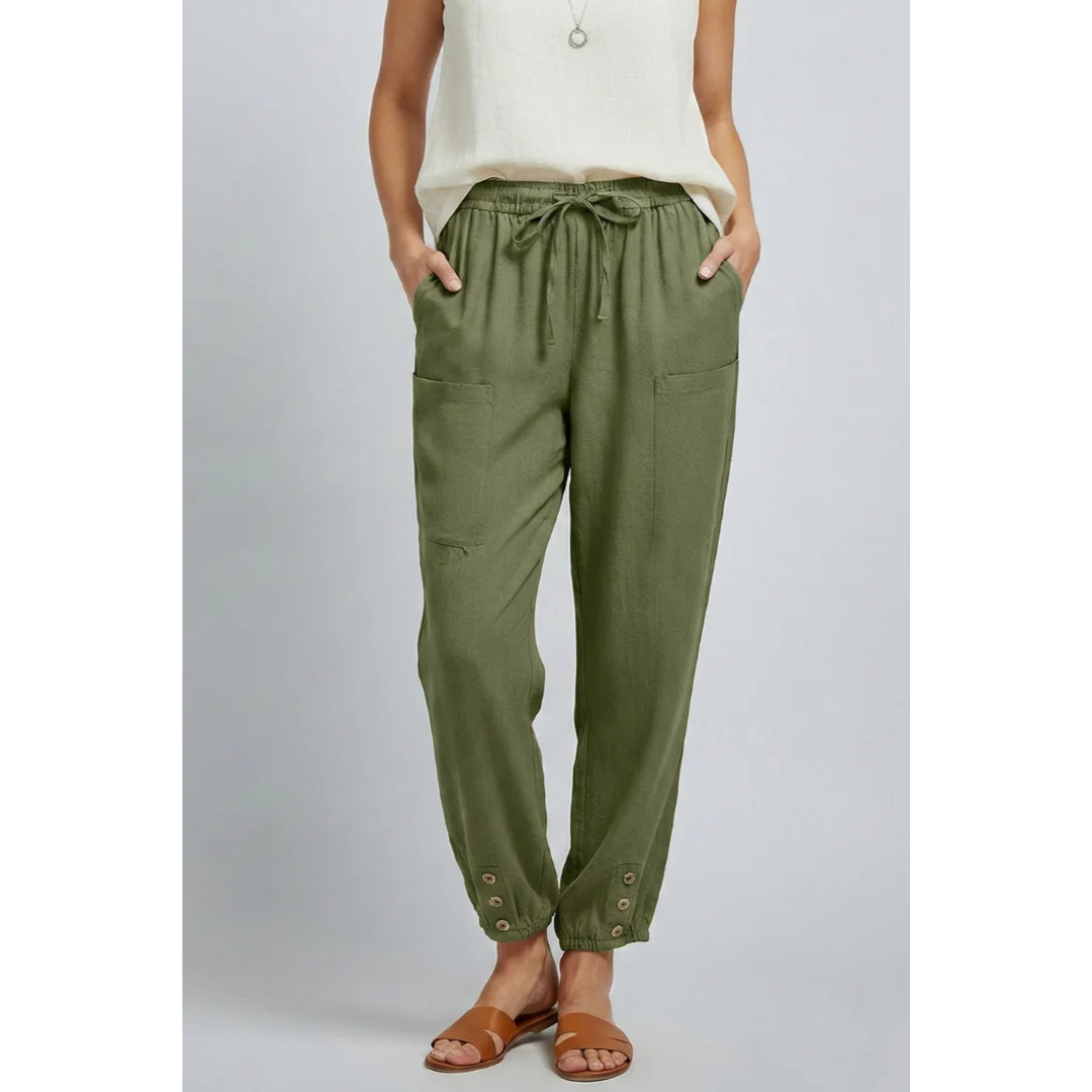 Ida | Damen Stoffhose Mit Kordelzug Und Knopf