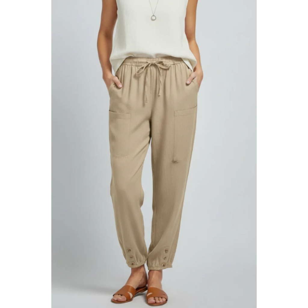 Ida | Damen Stoffhose Mit Kordelzug Und Knopf