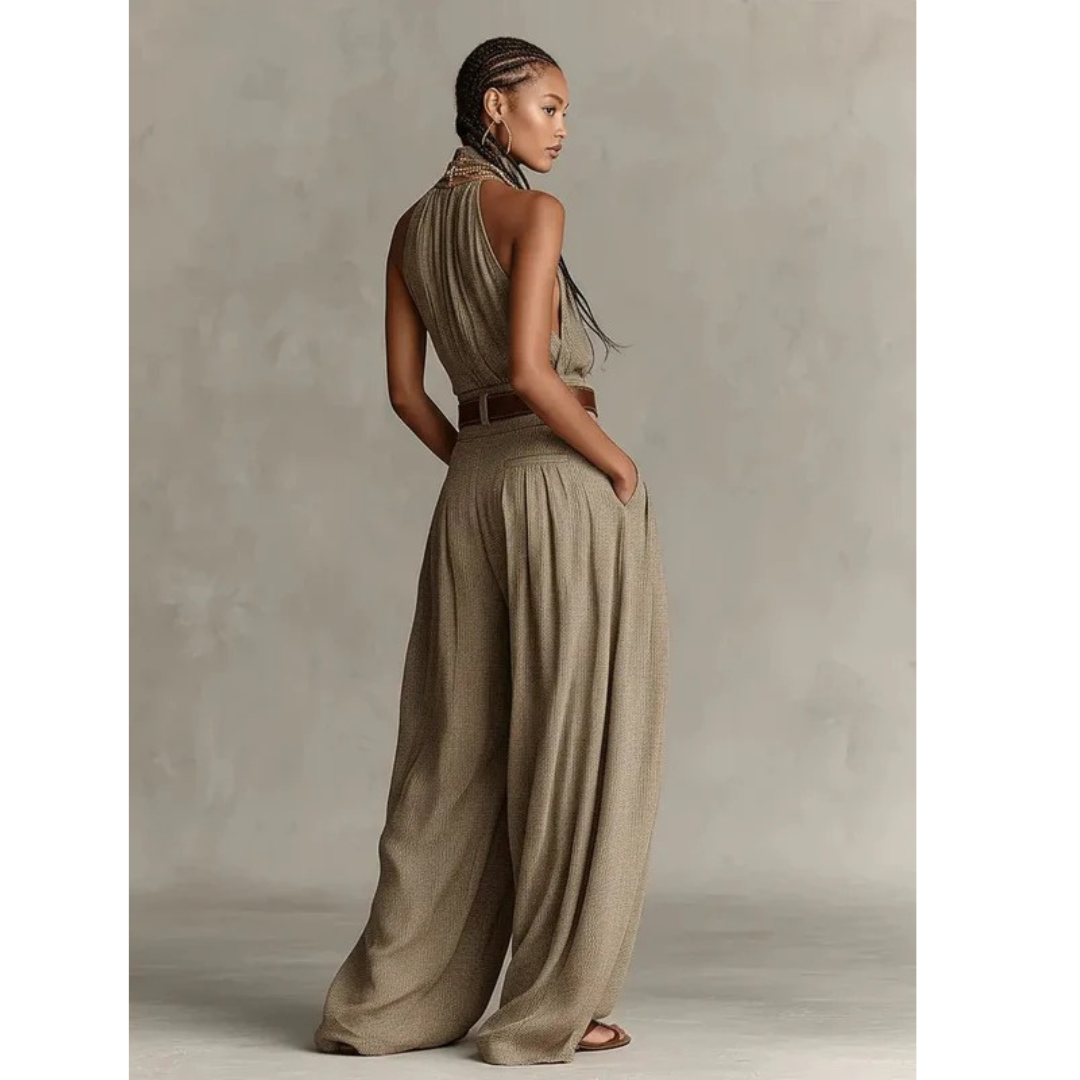Nuri | Damen Taupe Neckholder Jumpsuit