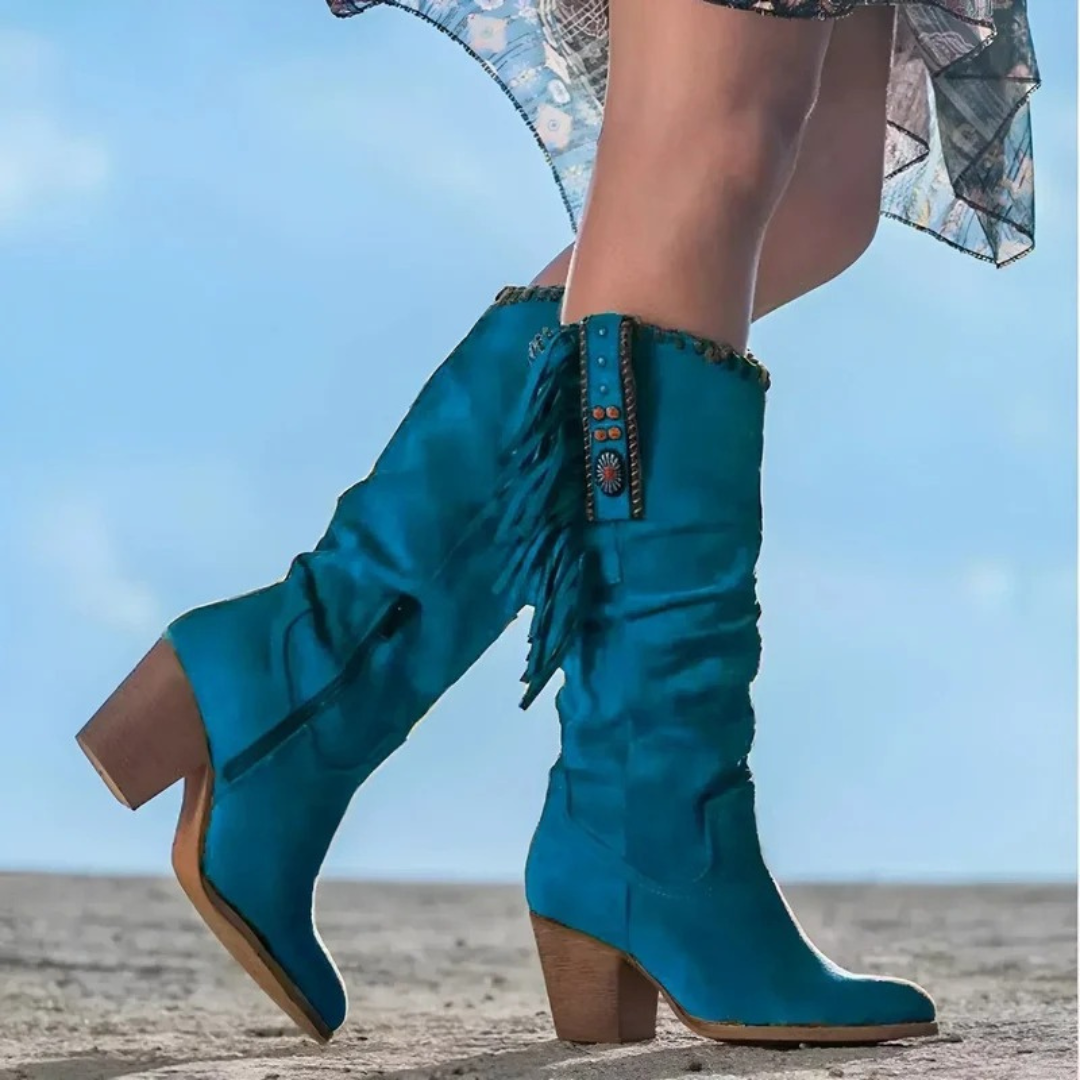 Olivia | Damen Orthopädische Cowboy Stiefel mit Fransen