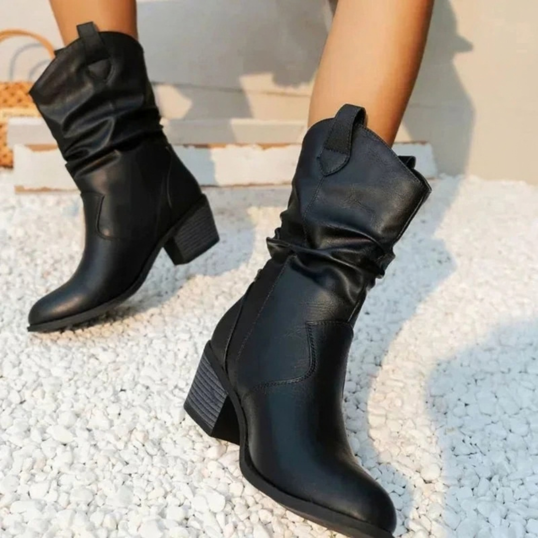 Oona | Damen Orthopädische Stiefel Slouch mit Absatz im Western Stil