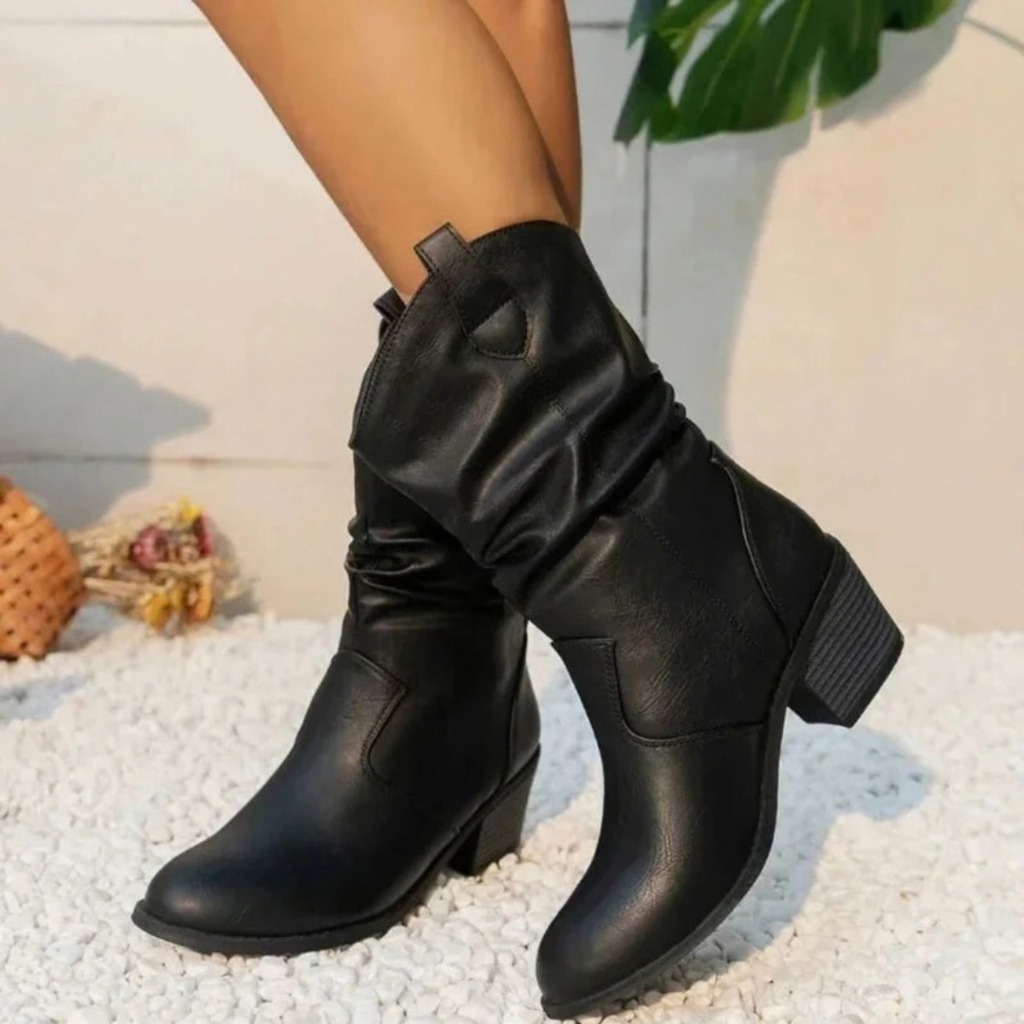 Oona | Damen Orthopädische Stiefel Slouch mit Absatz im Western Stil