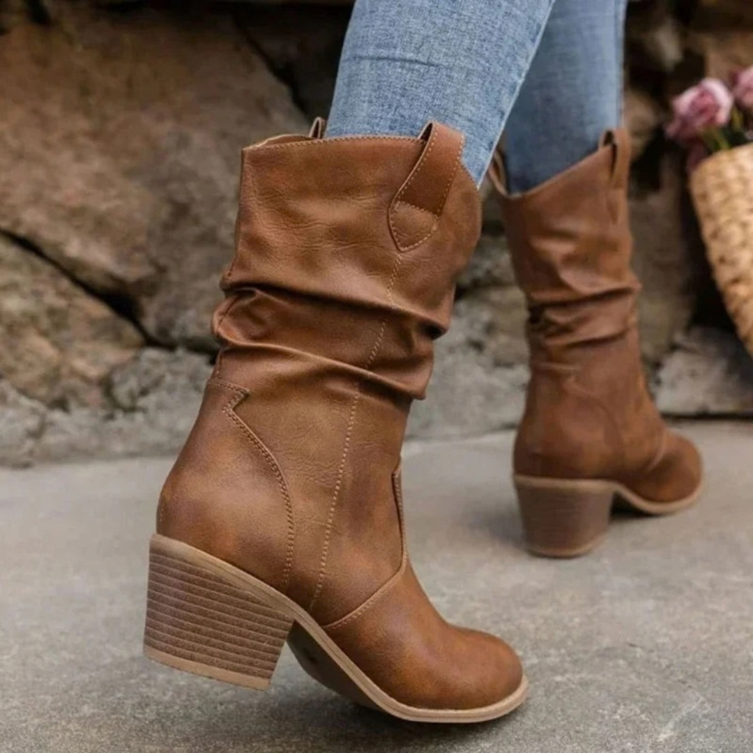 Oona | Damen Orthopädische Stiefel Slouch mit Absatz im Western Stil
