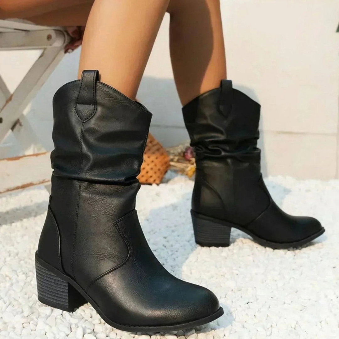 Oona | Damen Orthopädische Stiefel Slouch mit Absatz im Western Stil