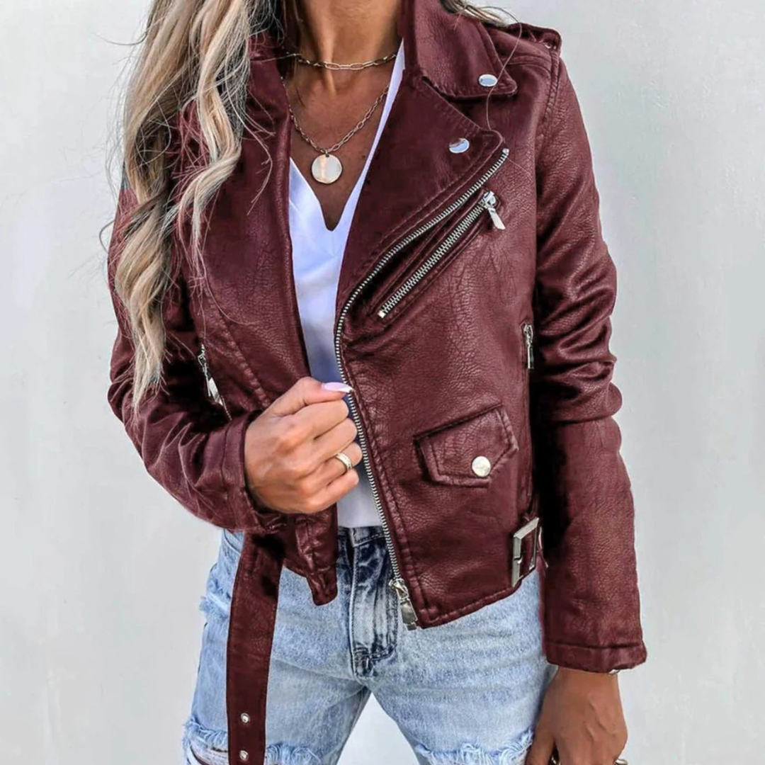 Ottilie | Damen Kunstleder Bikerjacke mit Reißverschluss