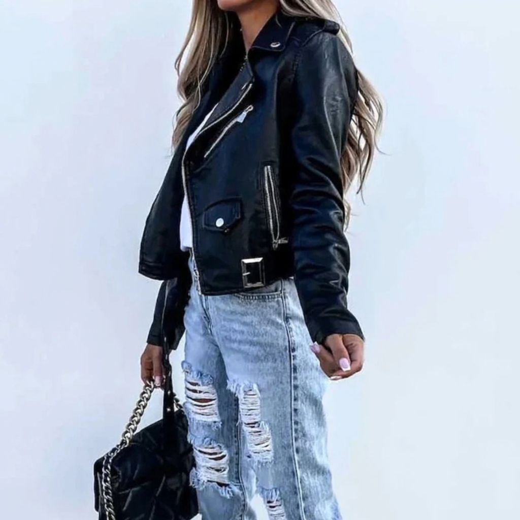 Ottilie | Damen Kunstleder Bikerjacke mit Reißverschluss