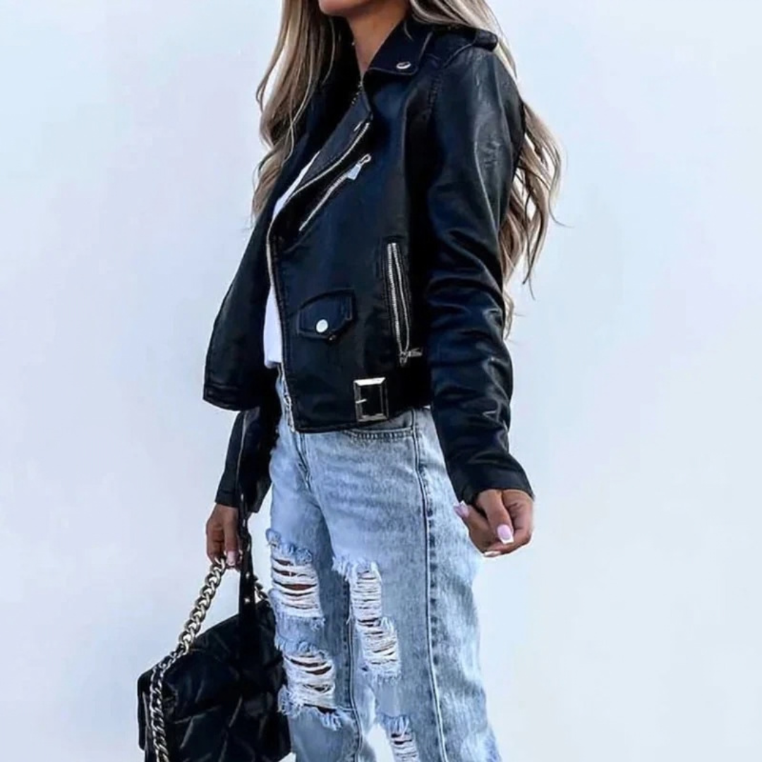 Ottilie | Damen Kunstleder Bikerjacke mit Reißverschluss