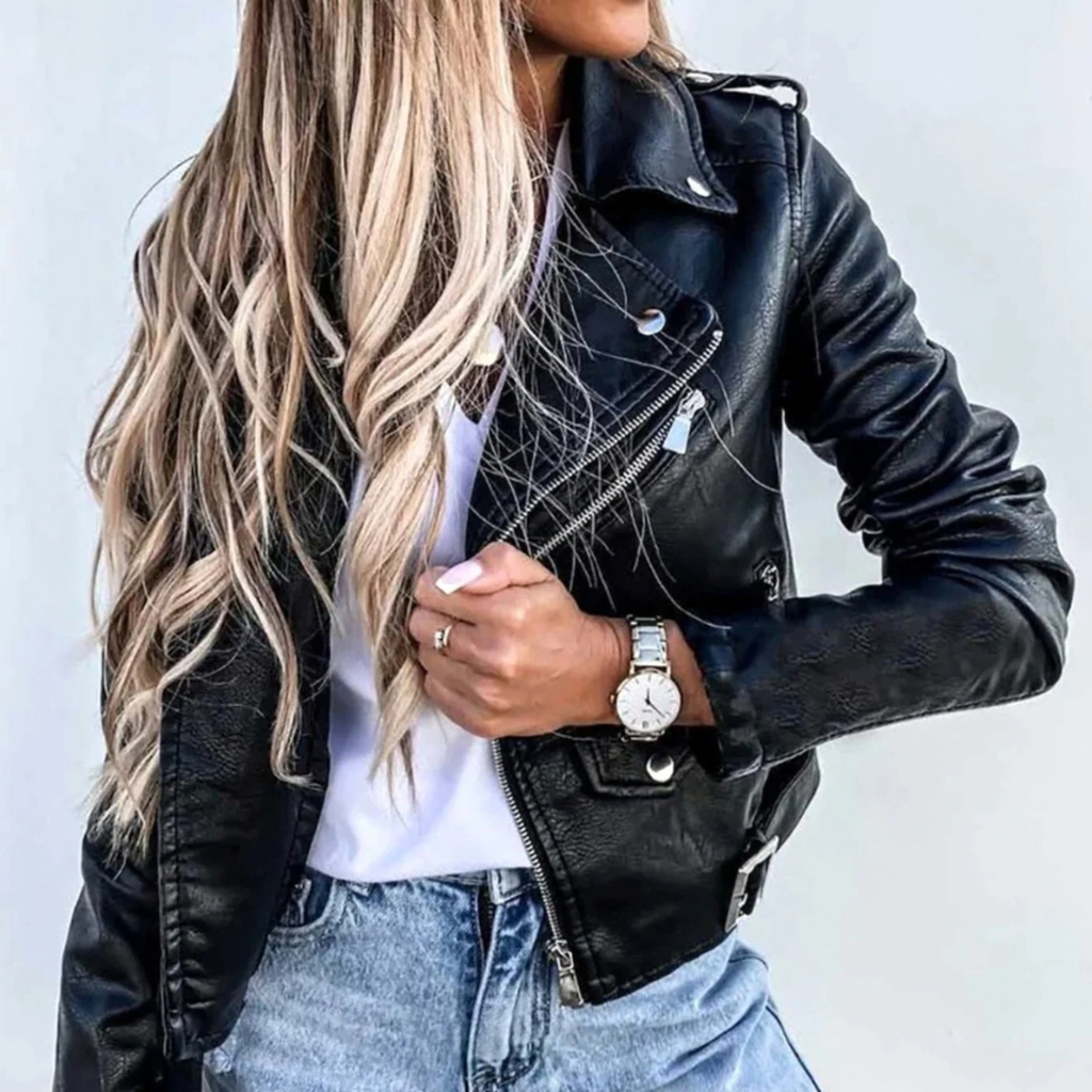 Ottilie | Damen Kunstleder Bikerjacke mit Reißverschluss