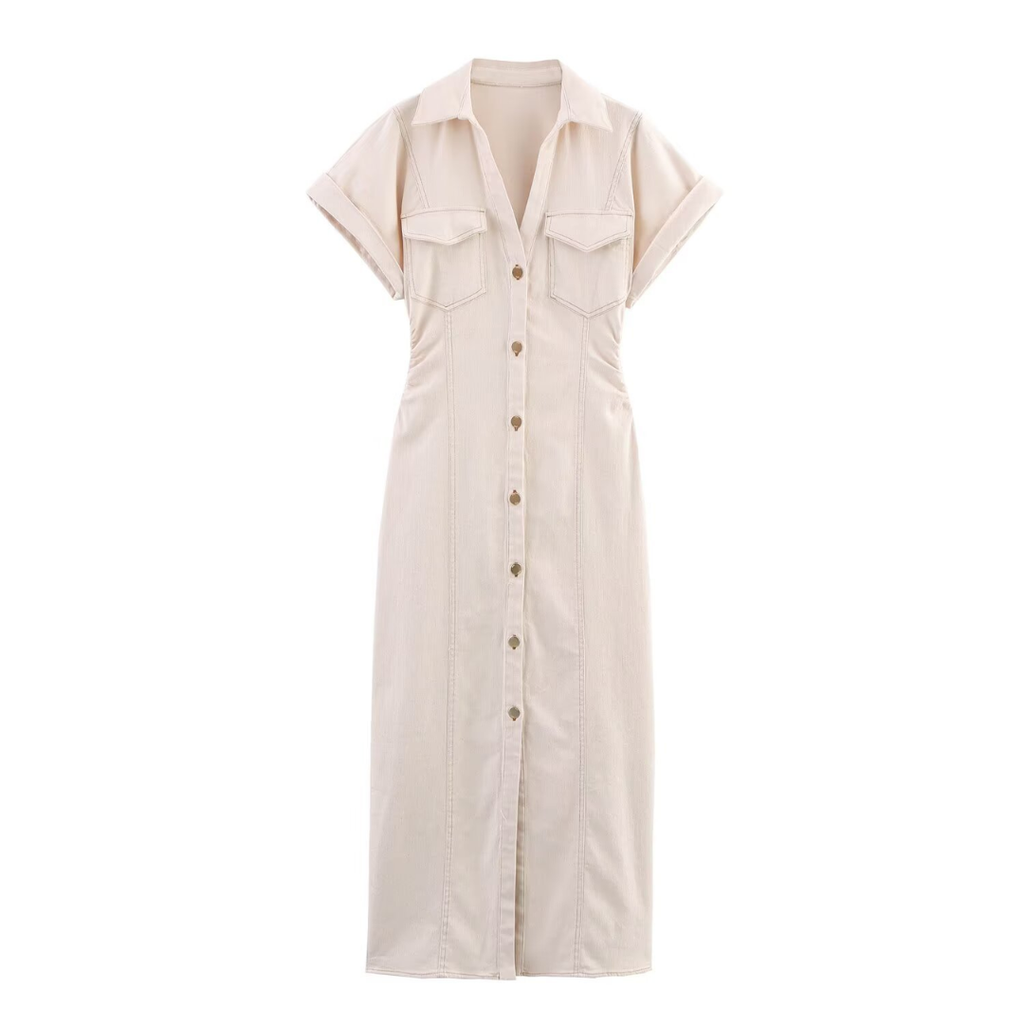 Ottilie | Damen Langes Herbst Maxikleid mit Knopfleiste