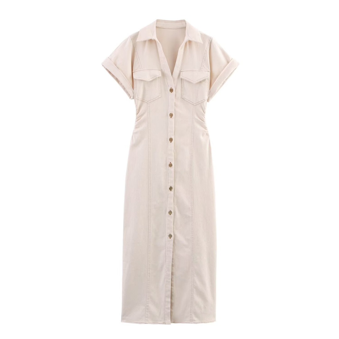 Ottilie | Damen Langes Herbst Maxikleid mit Knopfleiste