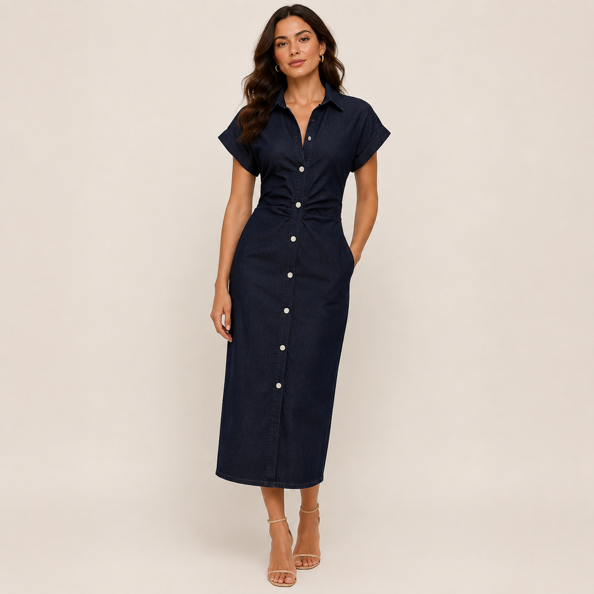Ottilie | Damen Langes Herbst Maxikleid mit Knopfleiste