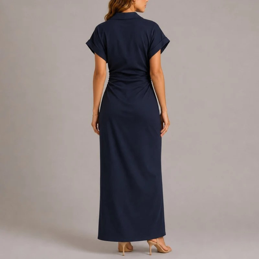 Ottilie | Damen Langes Herbst Maxikleid mit Knopfleiste