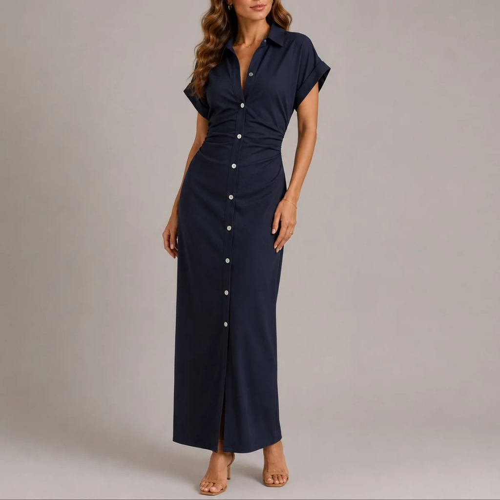 Ottilie | Damen Langes Herbst Maxikleid mit Knopfleiste
