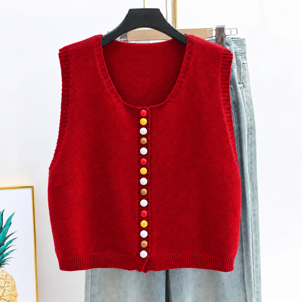 Ottilie | Damen Strickweste mit Farbigen Knöpfen