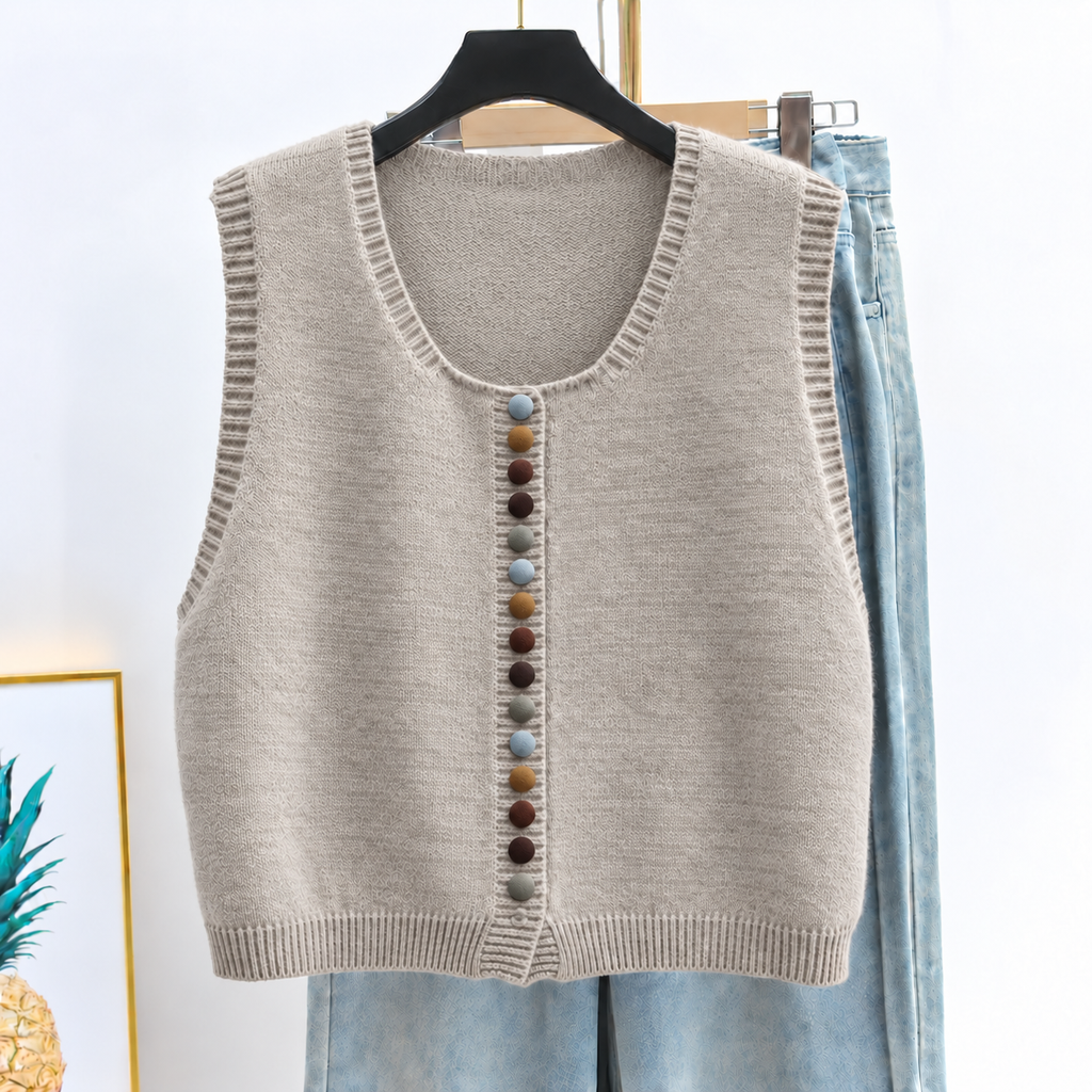 Ottilie | Damen Strickweste mit Farbigen Knöpfen