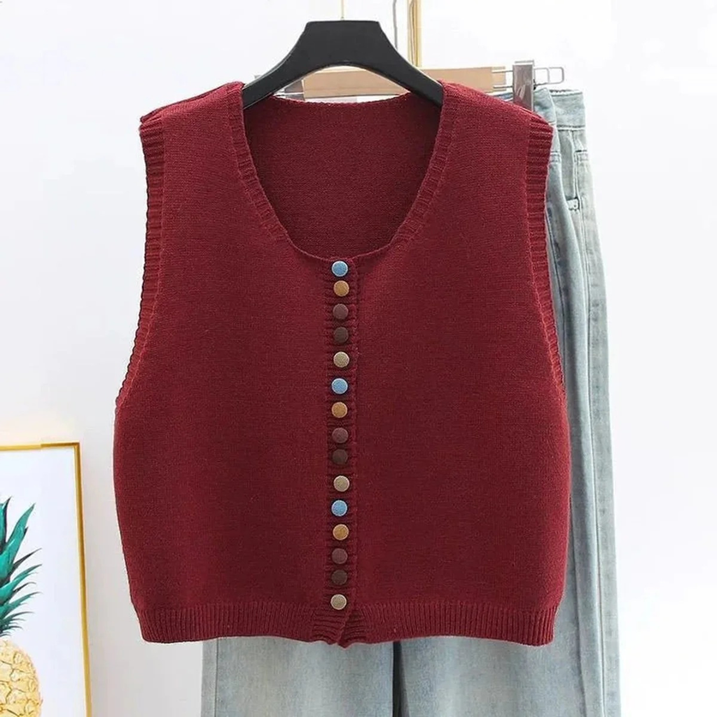 Ottilie | Damen Strickweste mit Farbigen Knöpfen