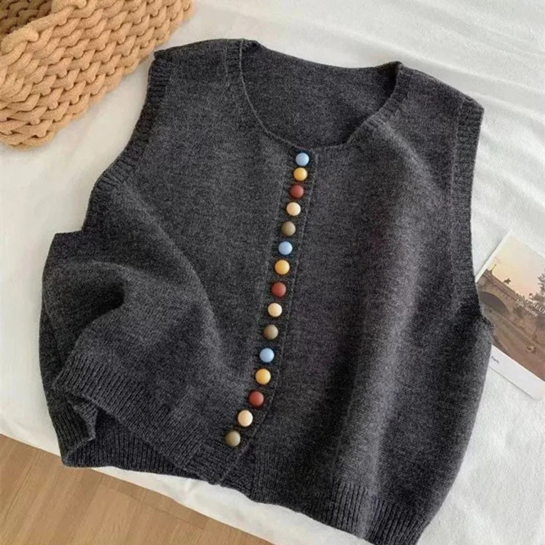 Ottilie | Damen Strickweste mit Farbigen Knöpfen