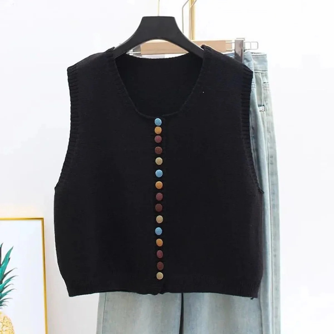 Ottilie | Damen Strickweste mit Farbigen Knöpfen