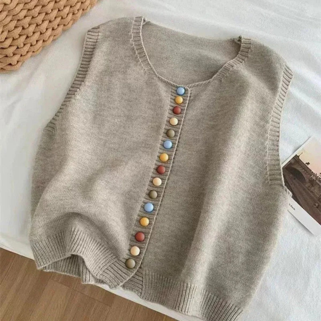 Ottilie | Damen Strickweste mit Farbigen Knöpfen