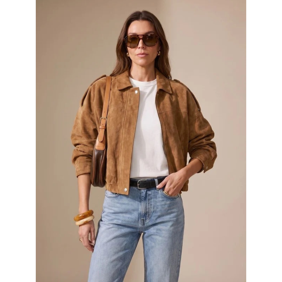 Palina | Damen Oversized Jacke mit knöpfen und Reißverschluss