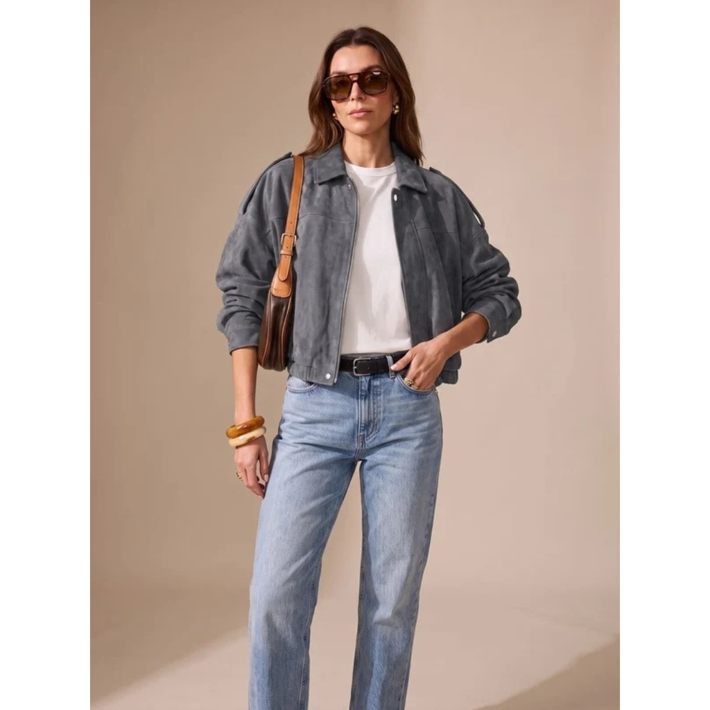 Palina | Damen Oversized Jacke mit knöpfen und Reißverschluss