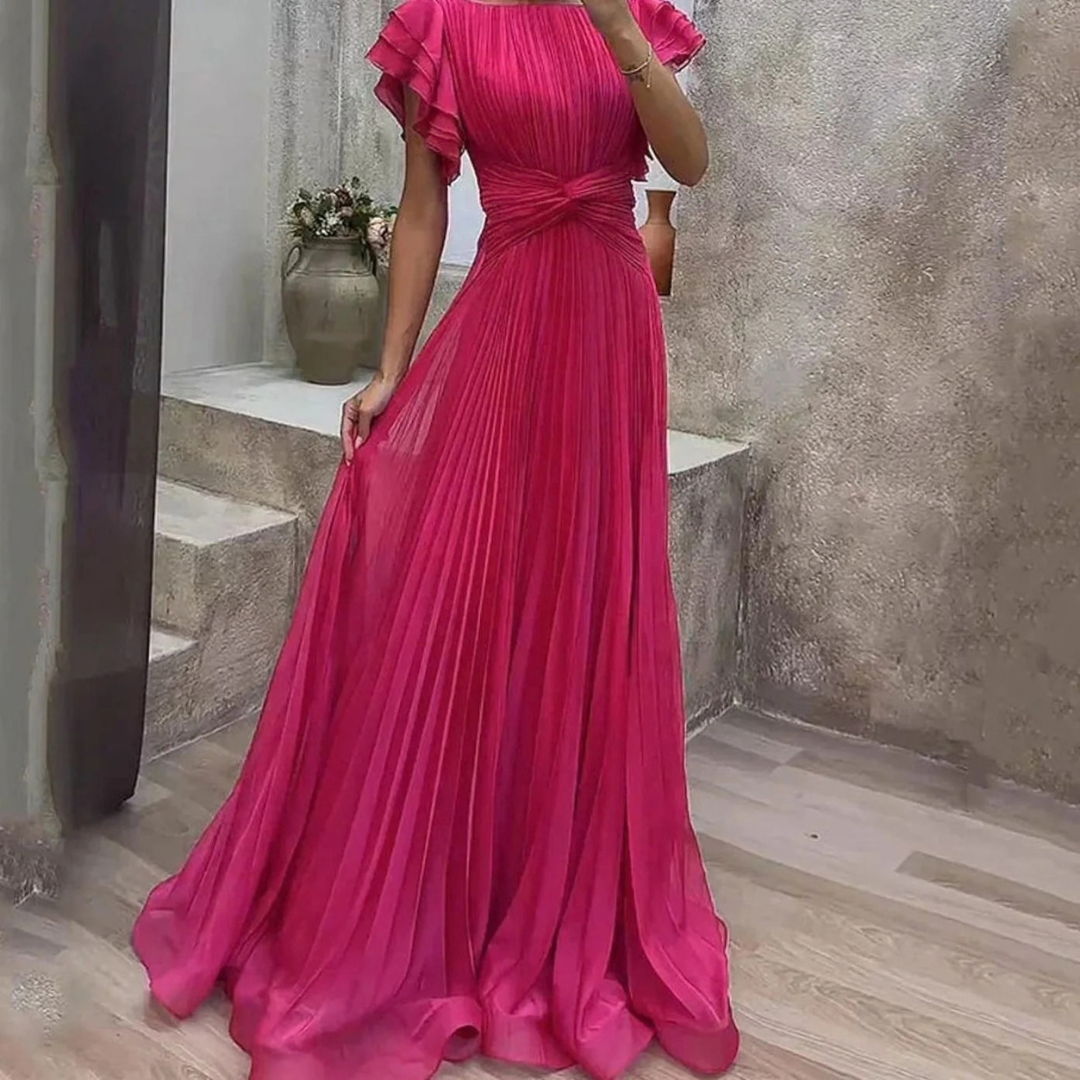 Patricia | Damen Maxikleid im A Linien Stil mit Falten und Volant