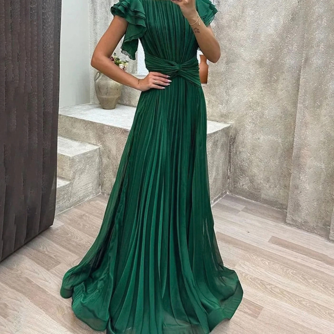 Patricia | Damen Maxikleid im A Linien Stil mit Falten und Volant
