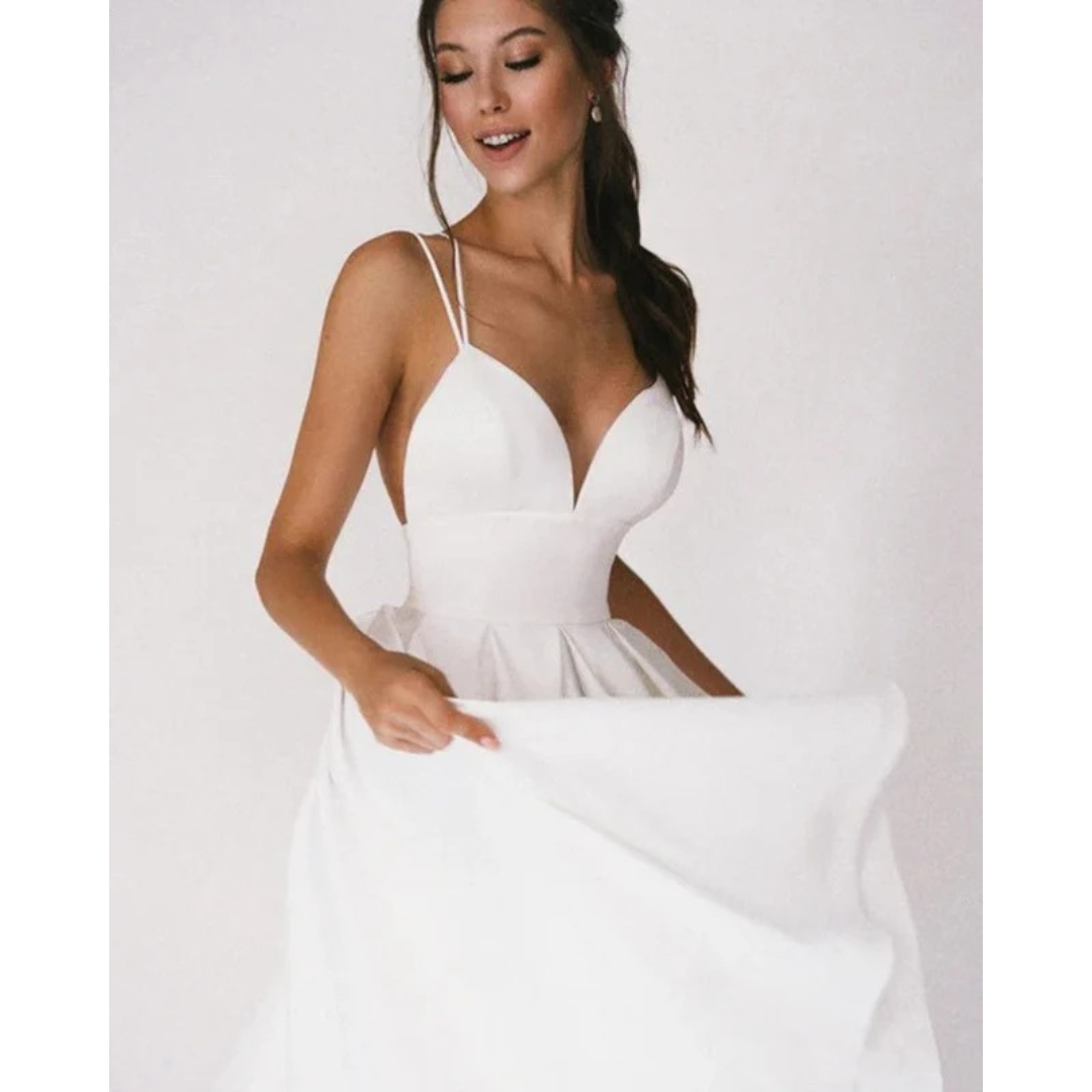 Paula | Damen Cocktailkleid Midi Mit Spaghettiträgern