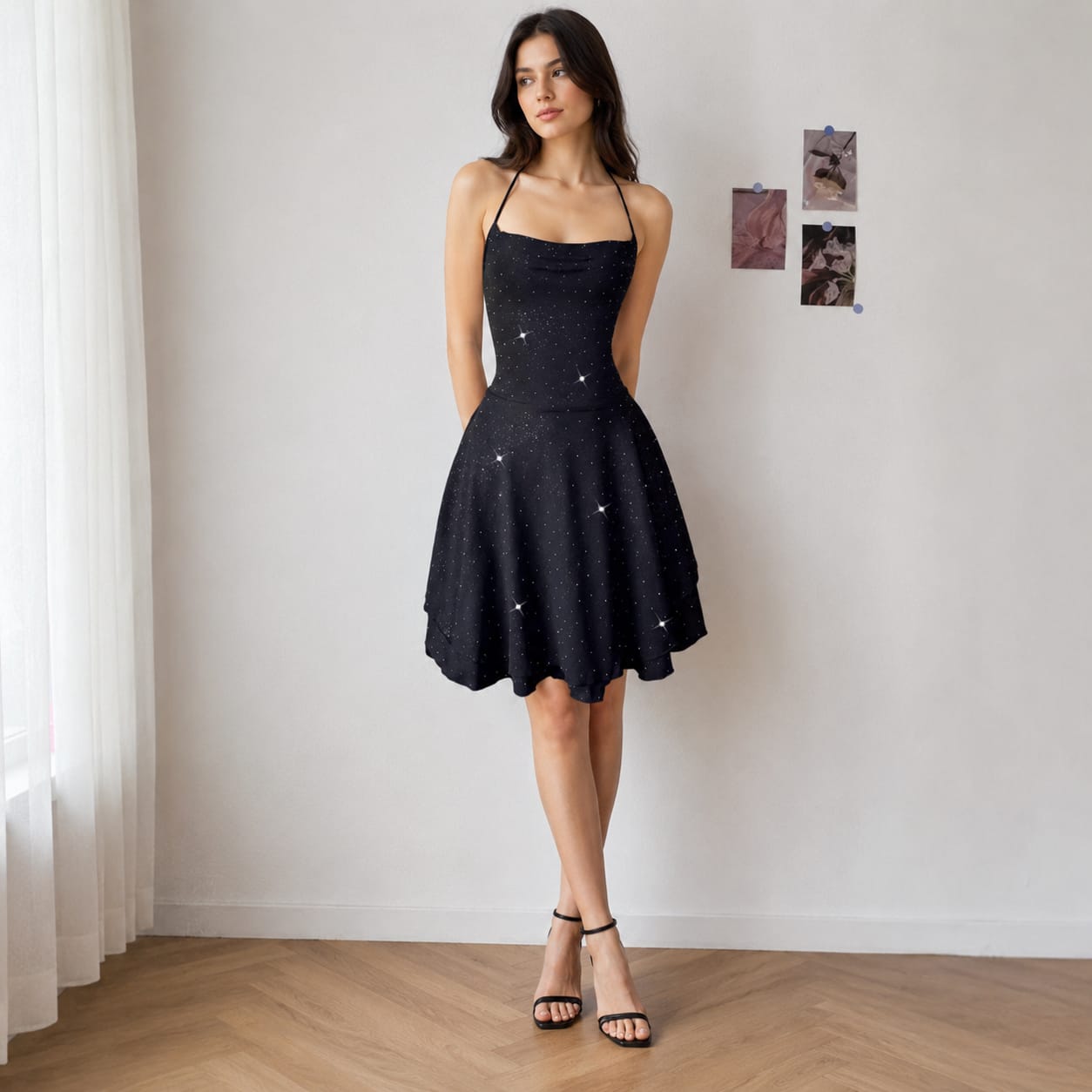 Paula | Damen Stilvolles Schwarzes Party-Minikleid