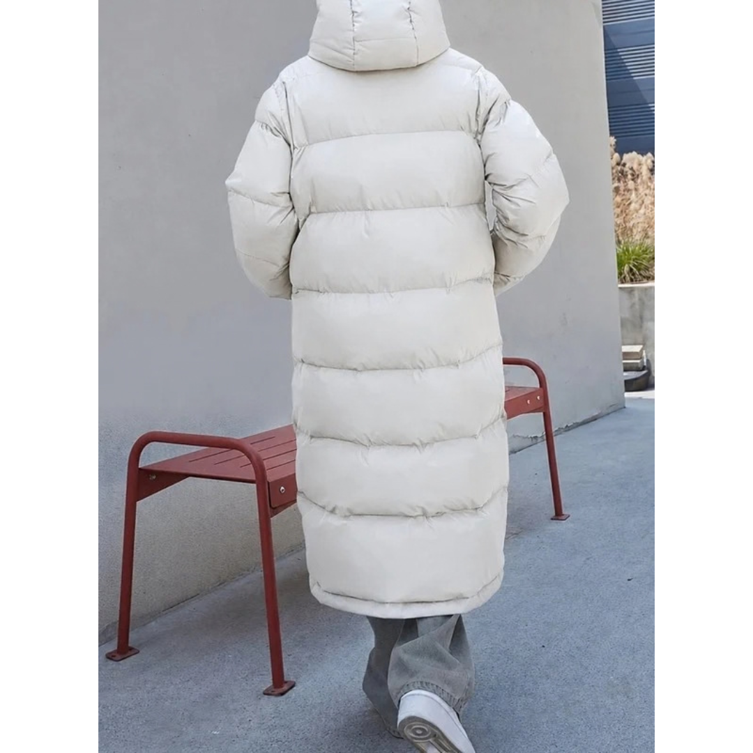 Pauline | Damen Lange Winterjacke mit Kapuze und Reißverschluss