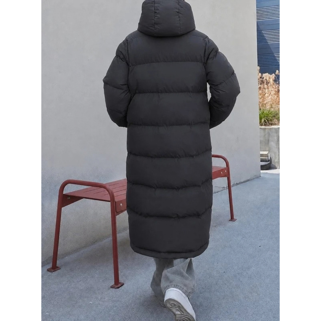Pauline | Damen Lange Winterjacke mit Kapuze und Reißverschluss