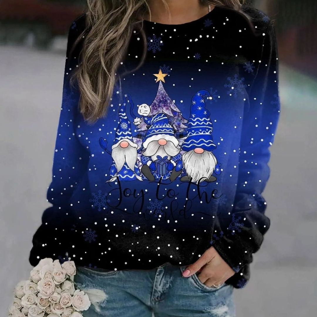 Pauline | Damen Weihnachtspullover mit Druck, Ausschnitt und Langarm