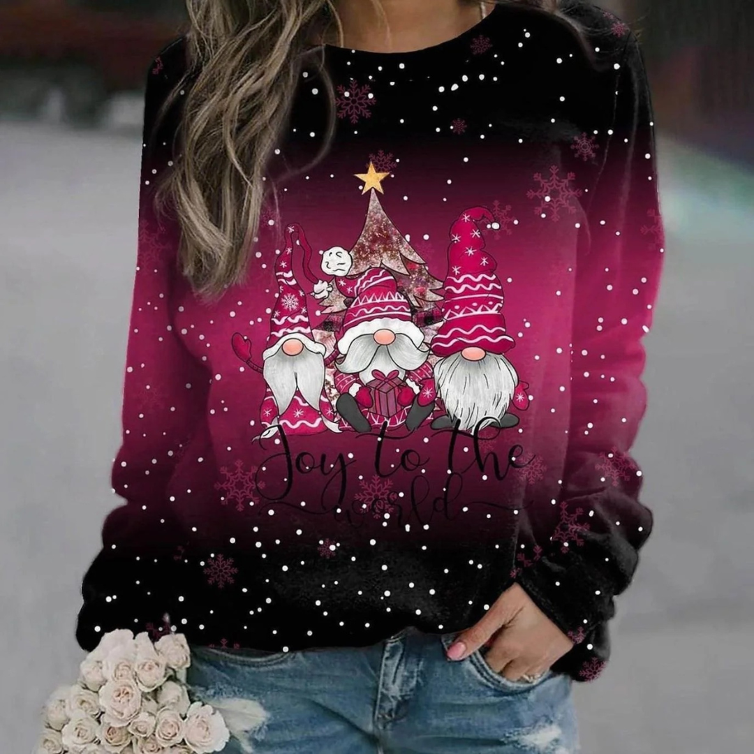Pauline | Damen Weihnachtspullover mit Druck, Ausschnitt und Langarm