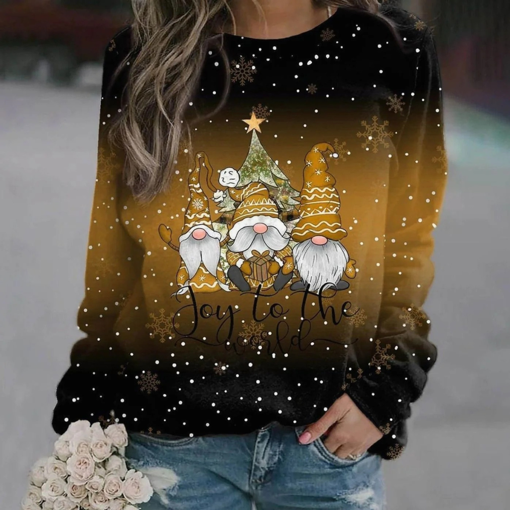 Pauline | Damen Weihnachtspullover mit Druck, Ausschnitt und Langarm