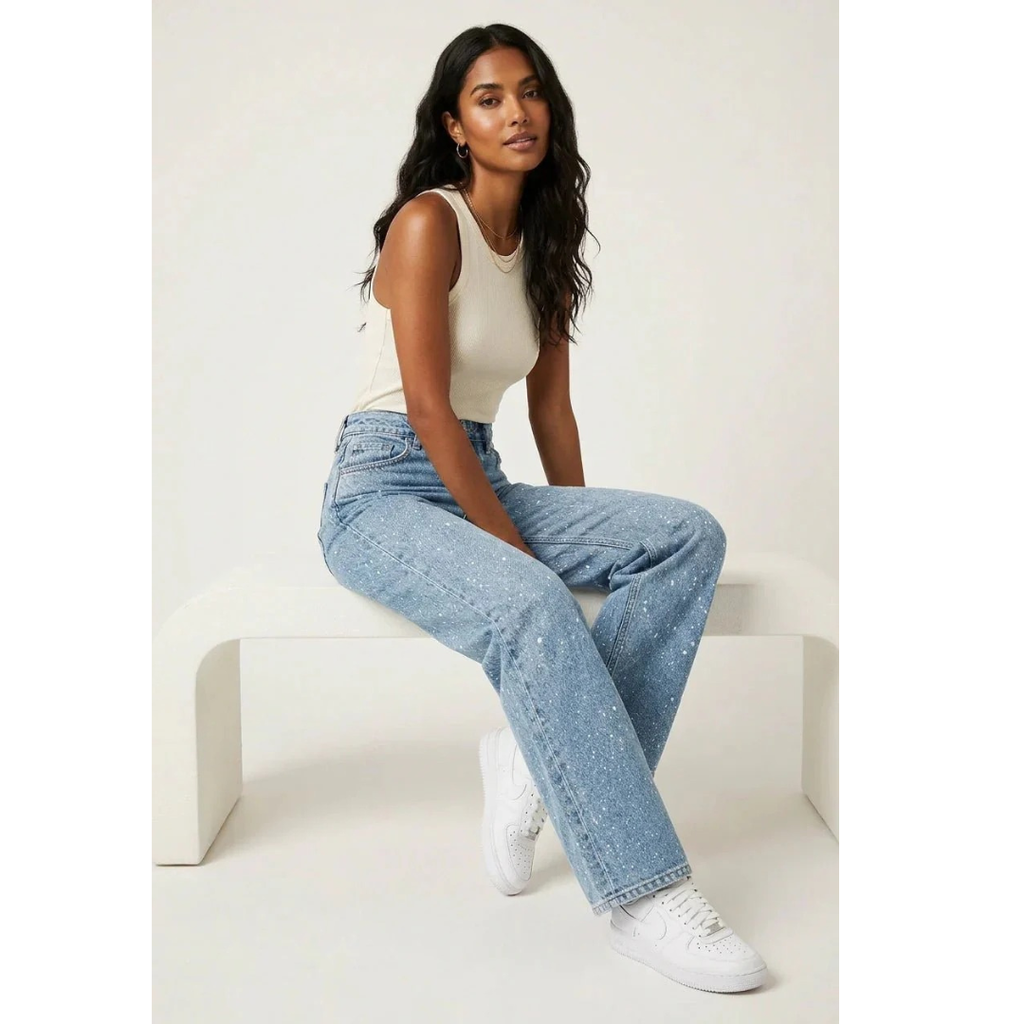 Penelope | Damen High Waist Glitzer Jeans