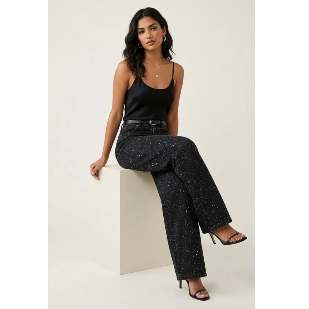 Penelope | Damen High Waist Glitzer Jeans