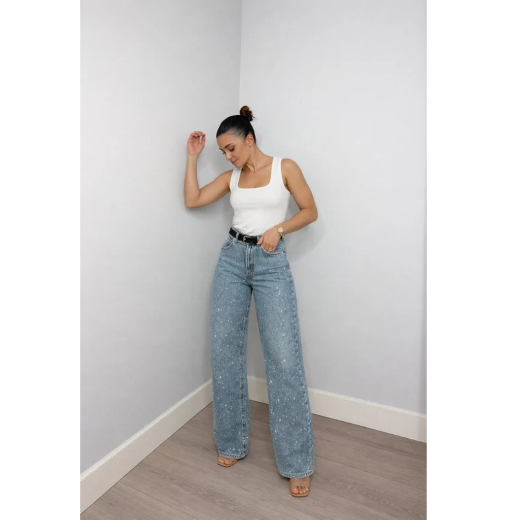 Penelope | Damen High Waist Glitzer Jeans