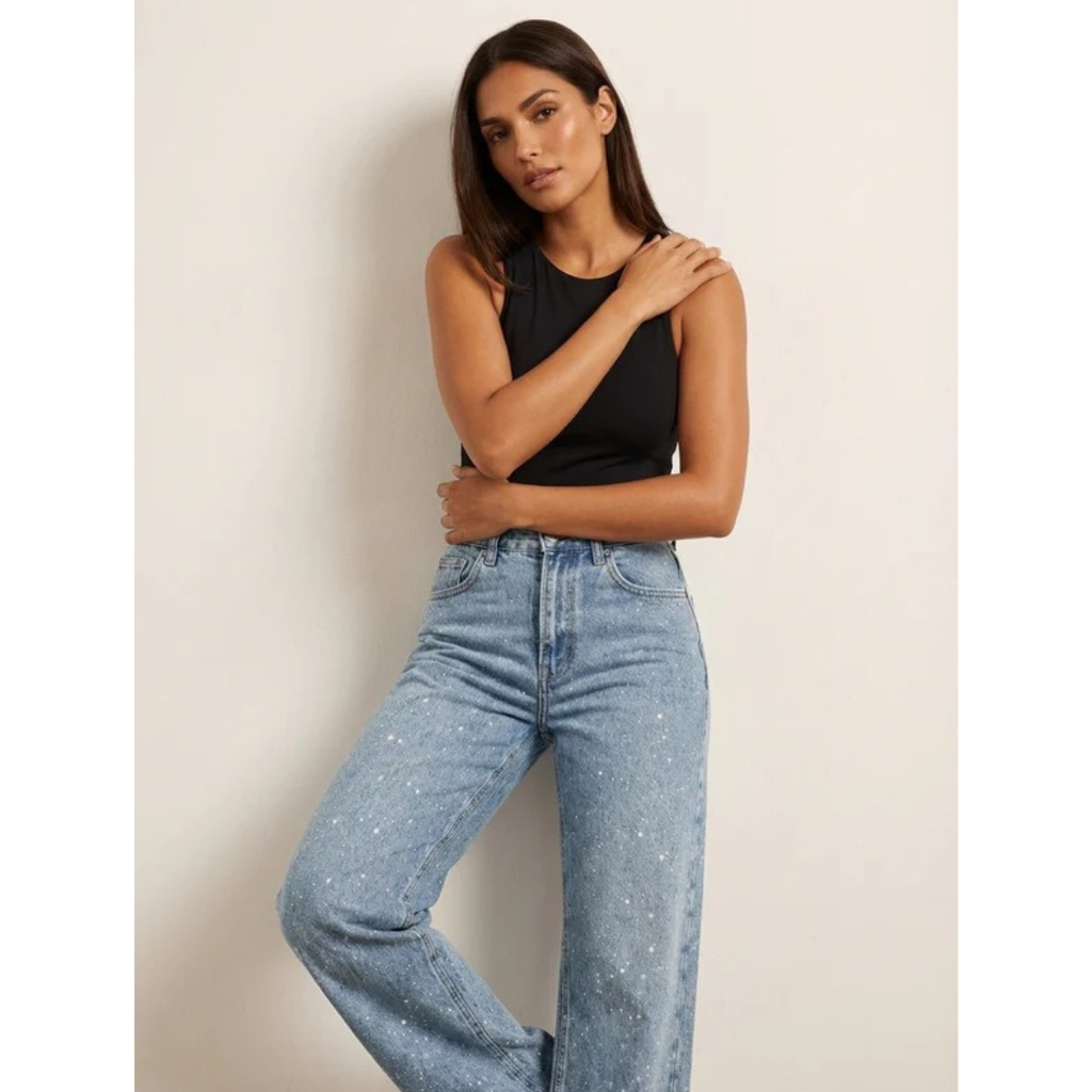 Penelope | Damen High Waist Glitzer Jeans