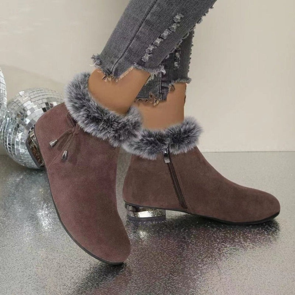 Petra | Damen Orthopädische Gefütterte Wildleder Stiefeletten mit Kunstfell und Reißverschluss