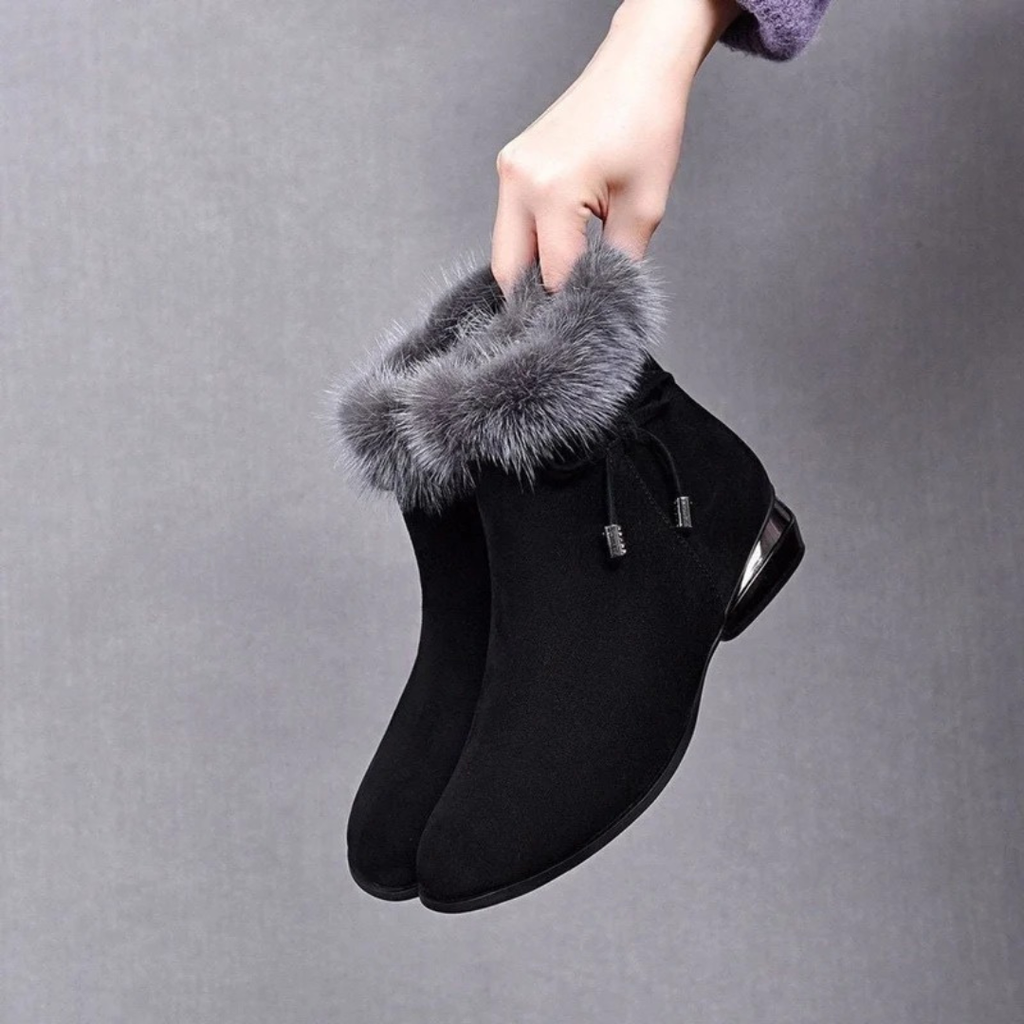 Petra | Damen Orthopädische Gefütterte Wildleder Stiefeletten mit Kunstfell und Reißverschluss