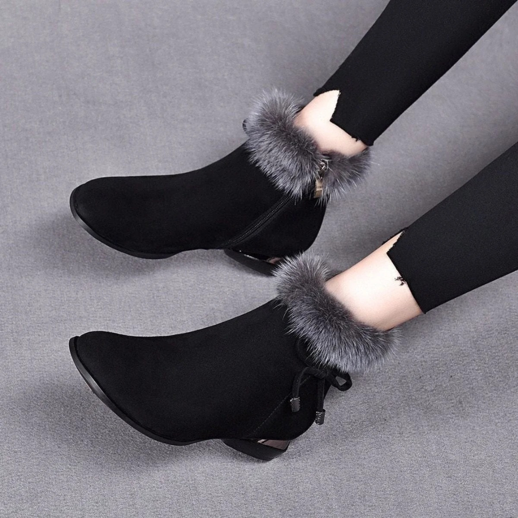 Petra | Damen Orthopädische Gefütterte Wildleder Stiefeletten mit Kunstfell und Reißverschluss