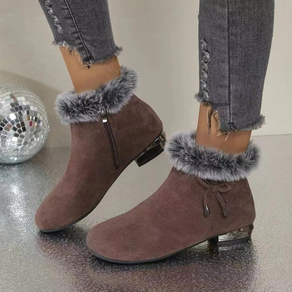 Petra | Damen Orthopädische Gefütterte Wildleder Stiefeletten mit Kunstfell und Reißverschluss