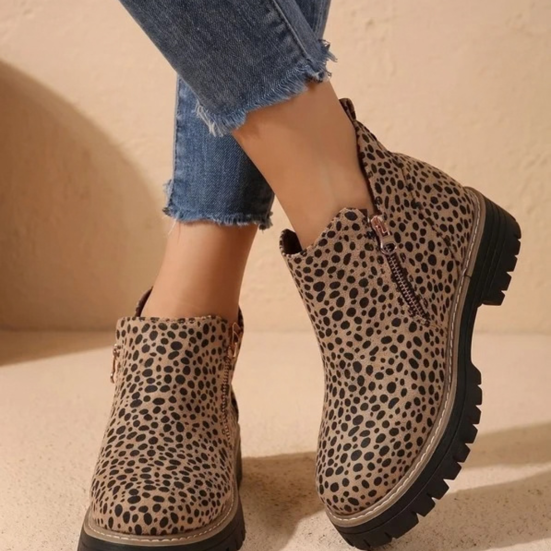 Philippa | Damen Orthopädische Stiefeletten mit Reißverschluss und Leoparden