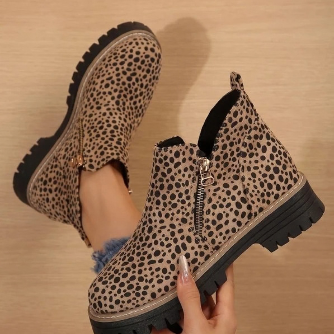 Philippa | Damen Orthopädische Stiefeletten mit Reißverschluss und Leoparden