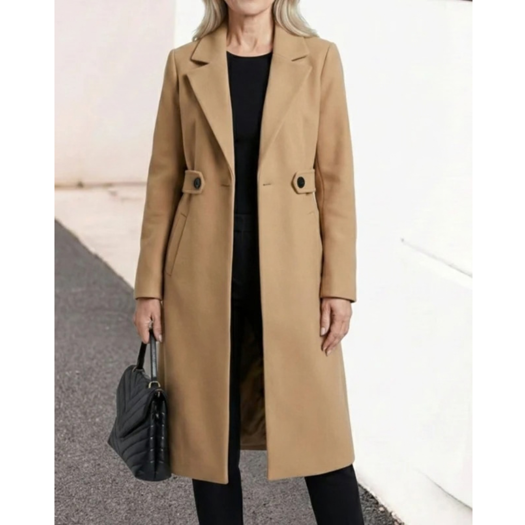 Philomena | Damen Lange Winterjacke mit Revers und Schnitt