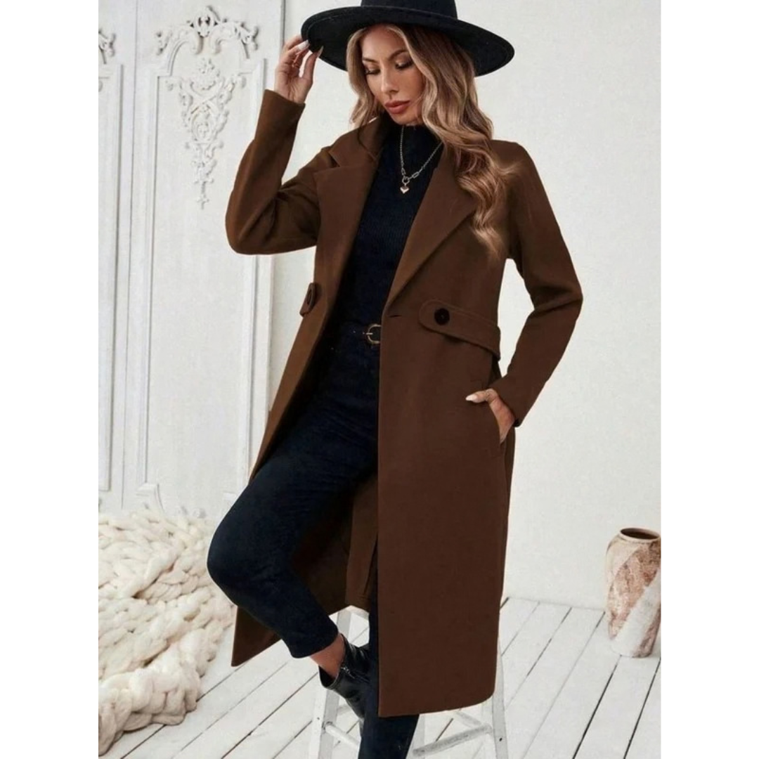 Philomena | Damen Lange Winterjacke mit Revers und Schnitt
