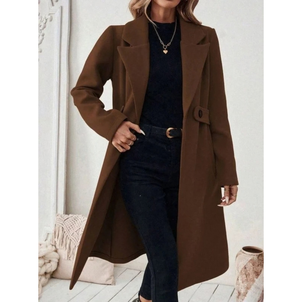 Philomena | Damen Lange Winterjacke mit Revers und Schnitt