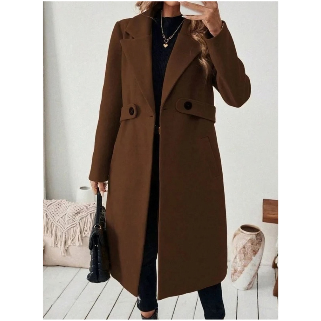 Philomena | Damen Lange Winterjacke mit Revers und Schnitt