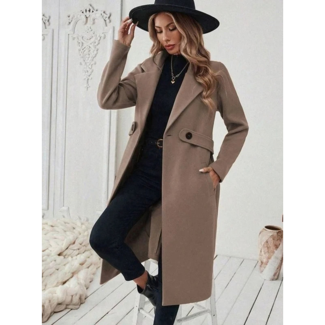 Philomena | Damen Lange Winterjacke mit Revers und Schnitt